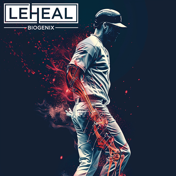 Athlete in motion wearing a cap and casual clothing representing physician-guided mobility therapy Tampa, with illuminated nervous and vascular systems glowing in red and orange particles dispersing across the body against a dark background