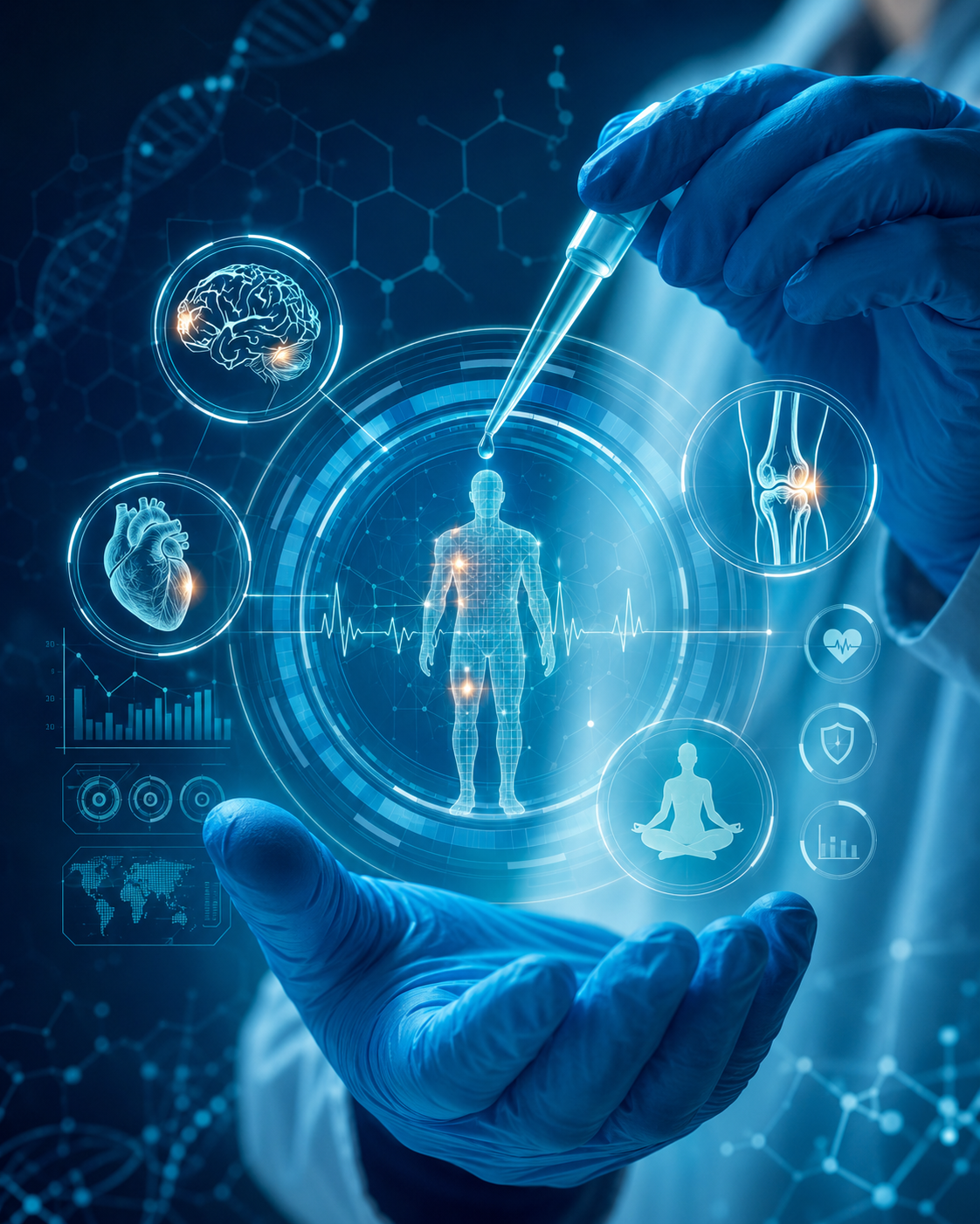 Medical technology image representing stem cell therapy, exosome therapy, and regenerative medicine for athletic recovery at LeHeal Biogenix in Tampa, Florida.